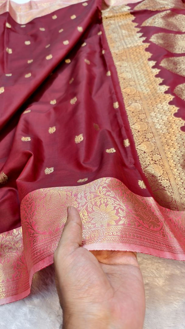 Thumbnail: Banarasi silk saree with contrast border and grand woven palla