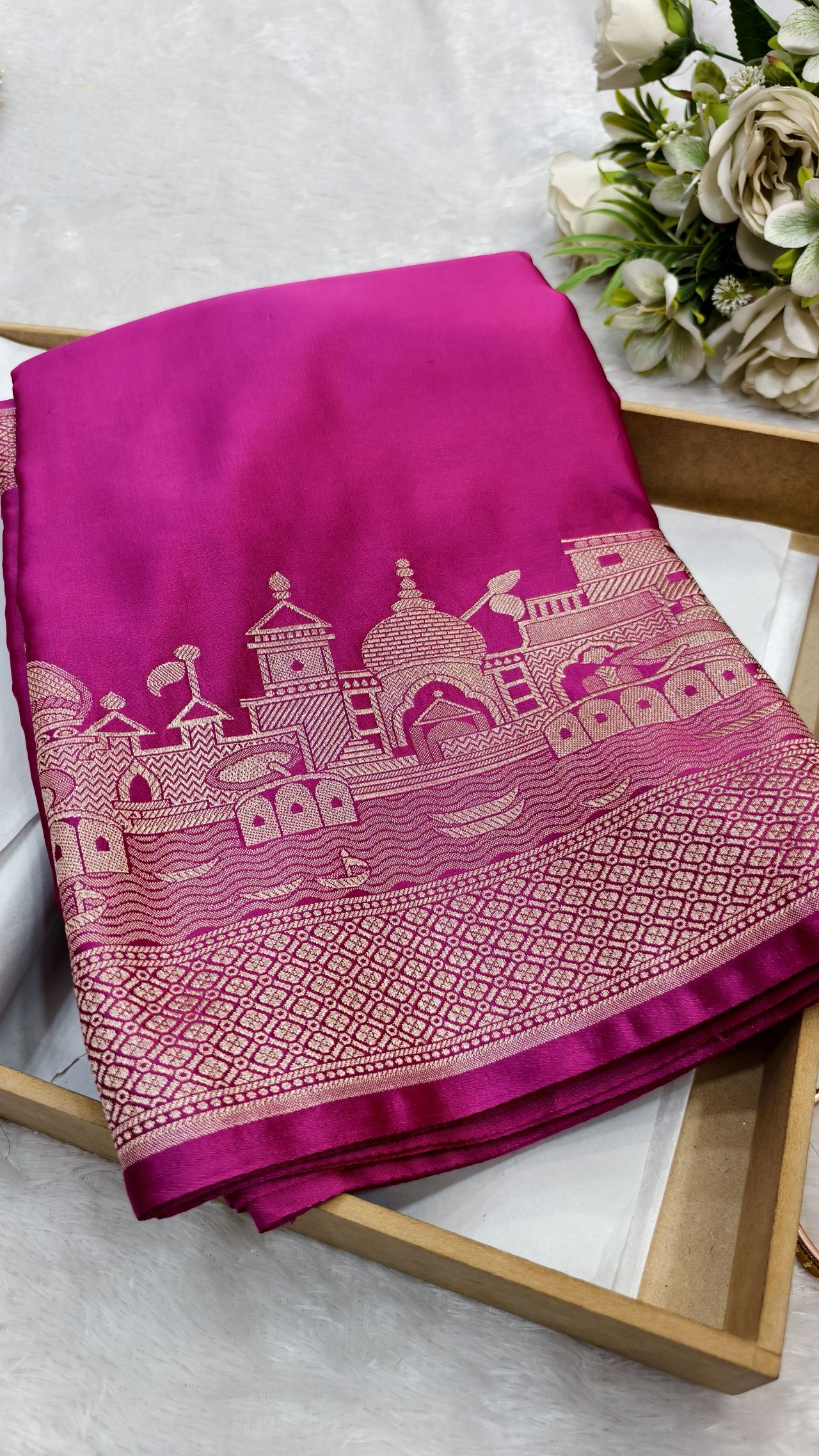Banarasi silk saree with ghats of varanasi woven concept GP01