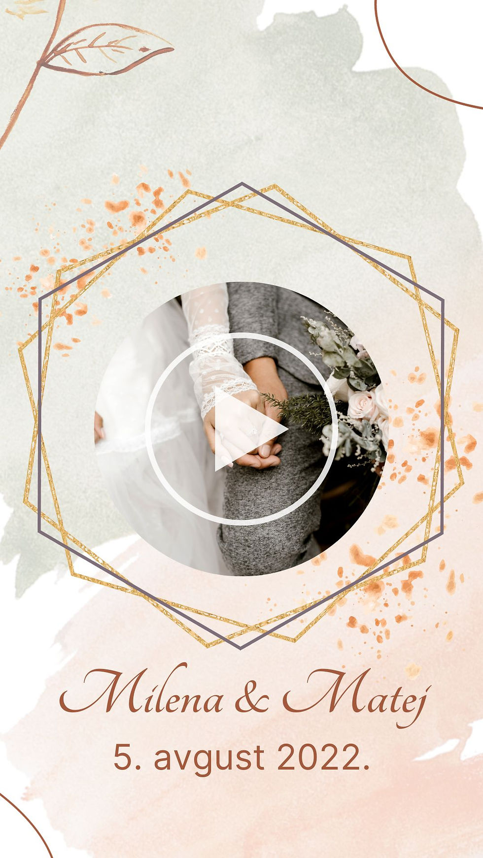 Online pozivnica za venčanje u pastelnim bojama sa mladencima koji se drže za ruke