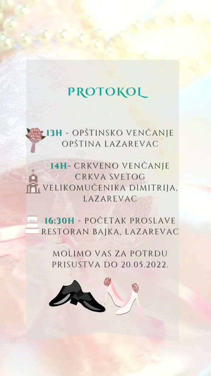 Online pozivnica za venčanje u svetlo roze i bež nijansama sa lepim prikazom detalja svadbe