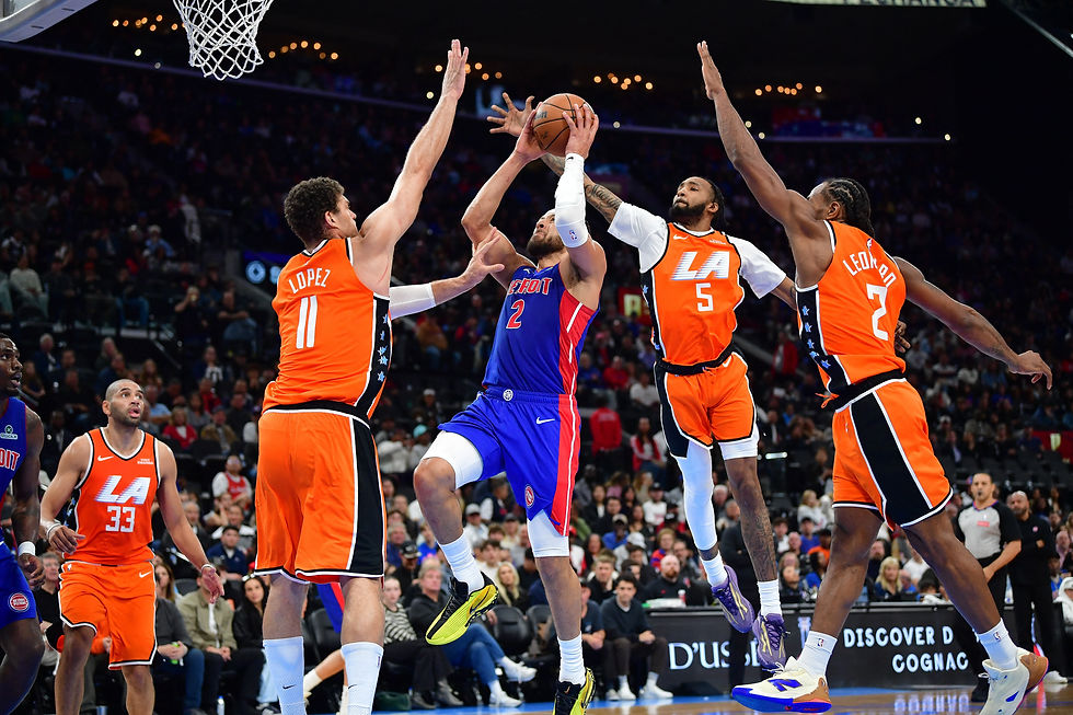 Detroit Pistons guard Cade Cunningham moves to the basket against the LA Clippers