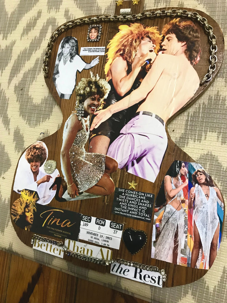 88 Piece - Collection of Tina Turner photos on Handmade Guitar