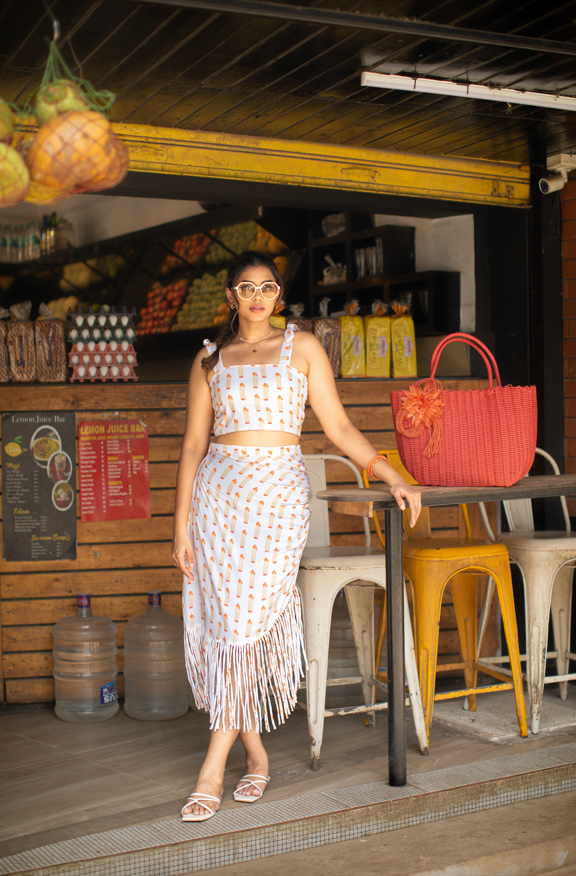Fringed asymmetrical skirt