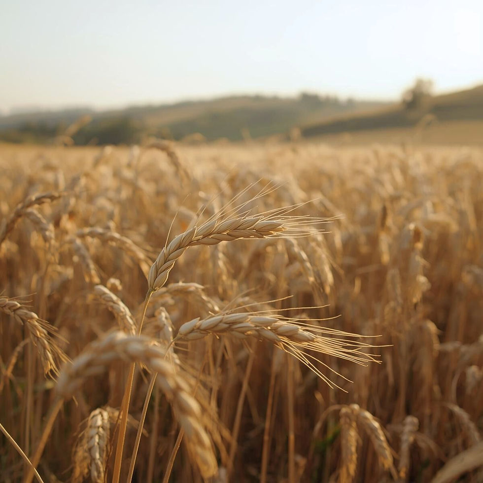 Golden wheat field under a clear sky, bathed in warm sunlight. Rolling hills in the background, creating a serene rural scene. symbolizing how success build more success.
