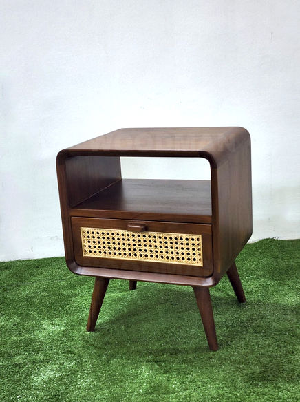 Gili Teak Wood and Rattan Bedside Table