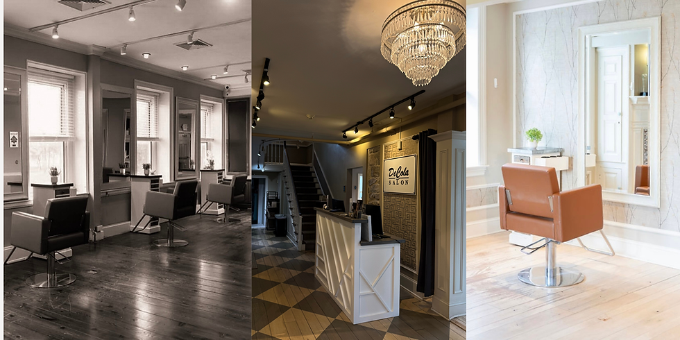 pictures of interior of salon, chairs and front desk