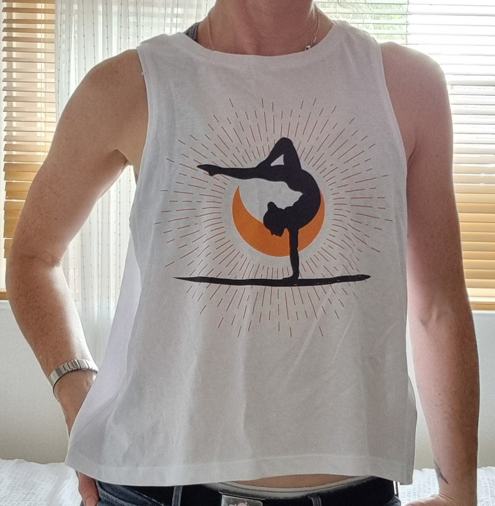 Thumbnail: White/orange sun/moon burst logo, lightweight vest top