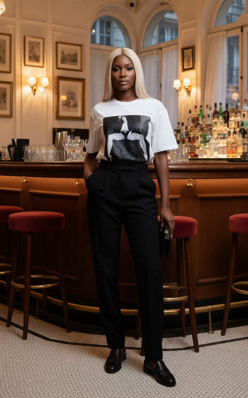 Model wearing the limited edition designer T-shirt “ME” by Sahin Dellemann, photo t shirt from the Girls Like Us series.