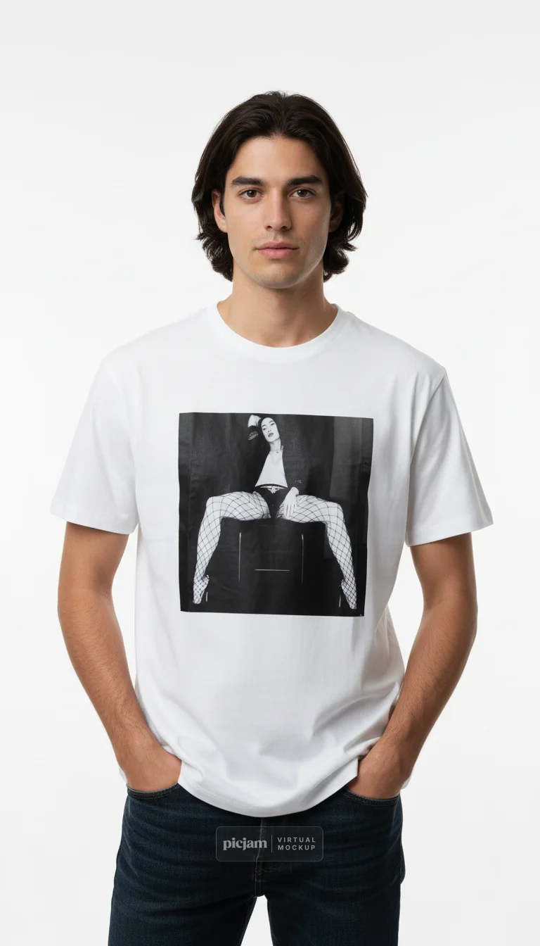 Miniaturbild: : Close-up of the ME artist edition T-shirt, contemporary photography design by Berlin photographer Sahin Dellemann.