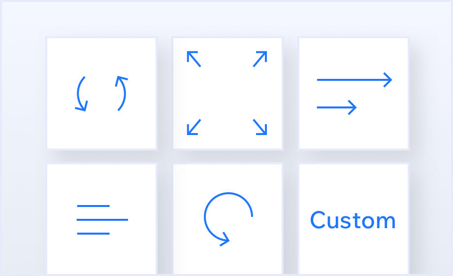 Image of 6 blue icons aligned in individual white squares.