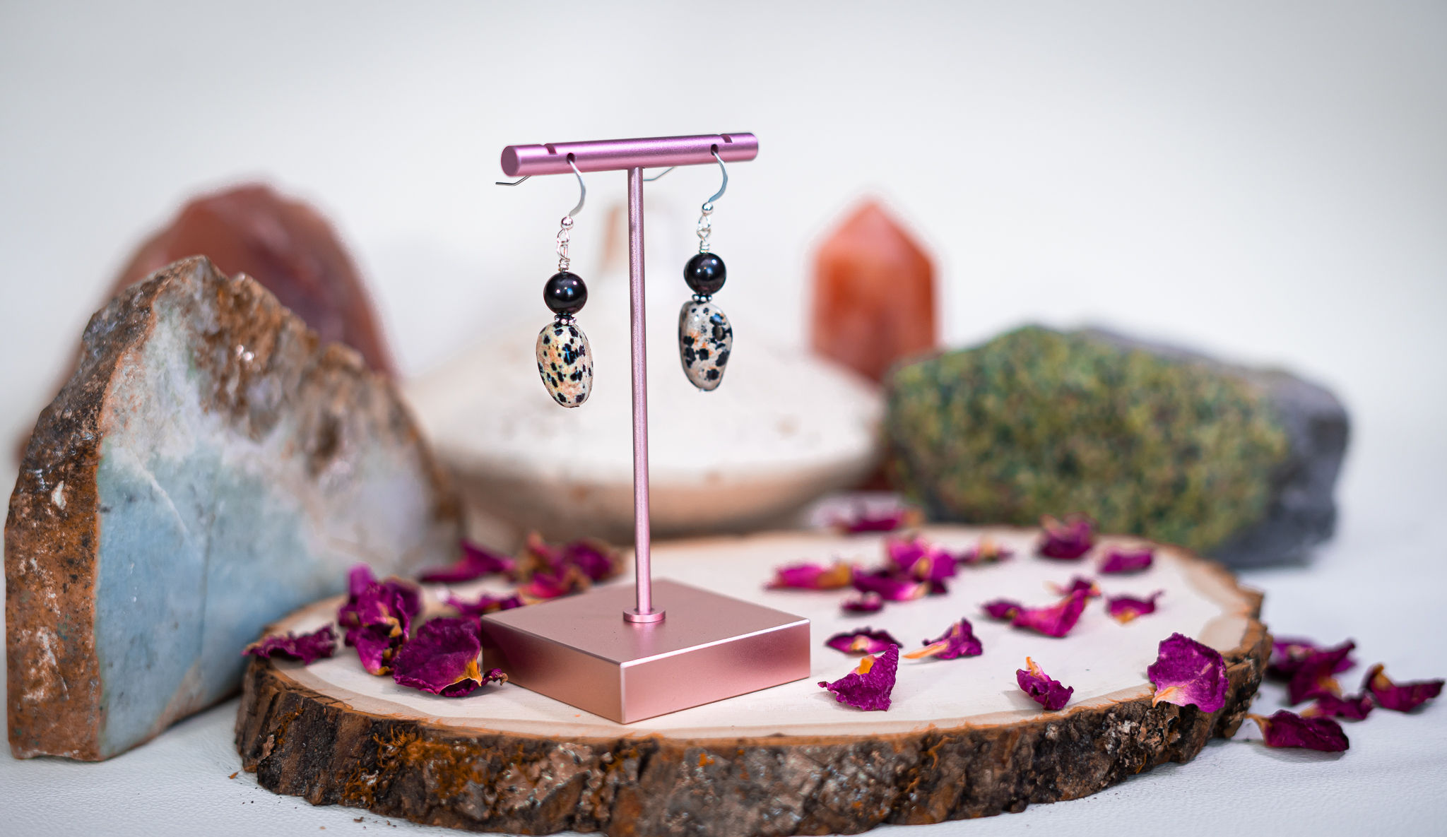 Ty - Silver Earring - Obsidian and Dalmatian Jasper