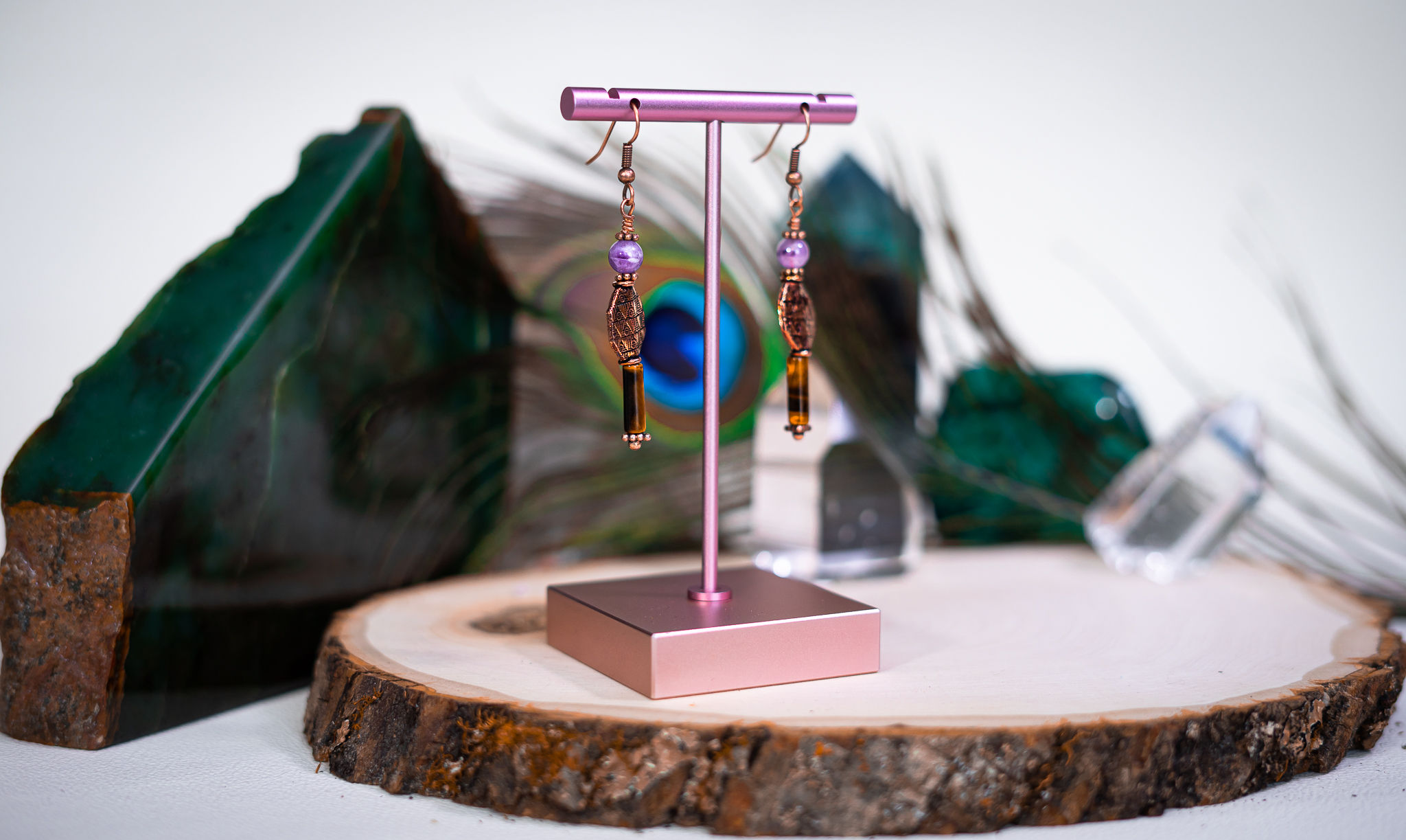 Violet - Copper Earring - Amethyst and Tiger's Eye