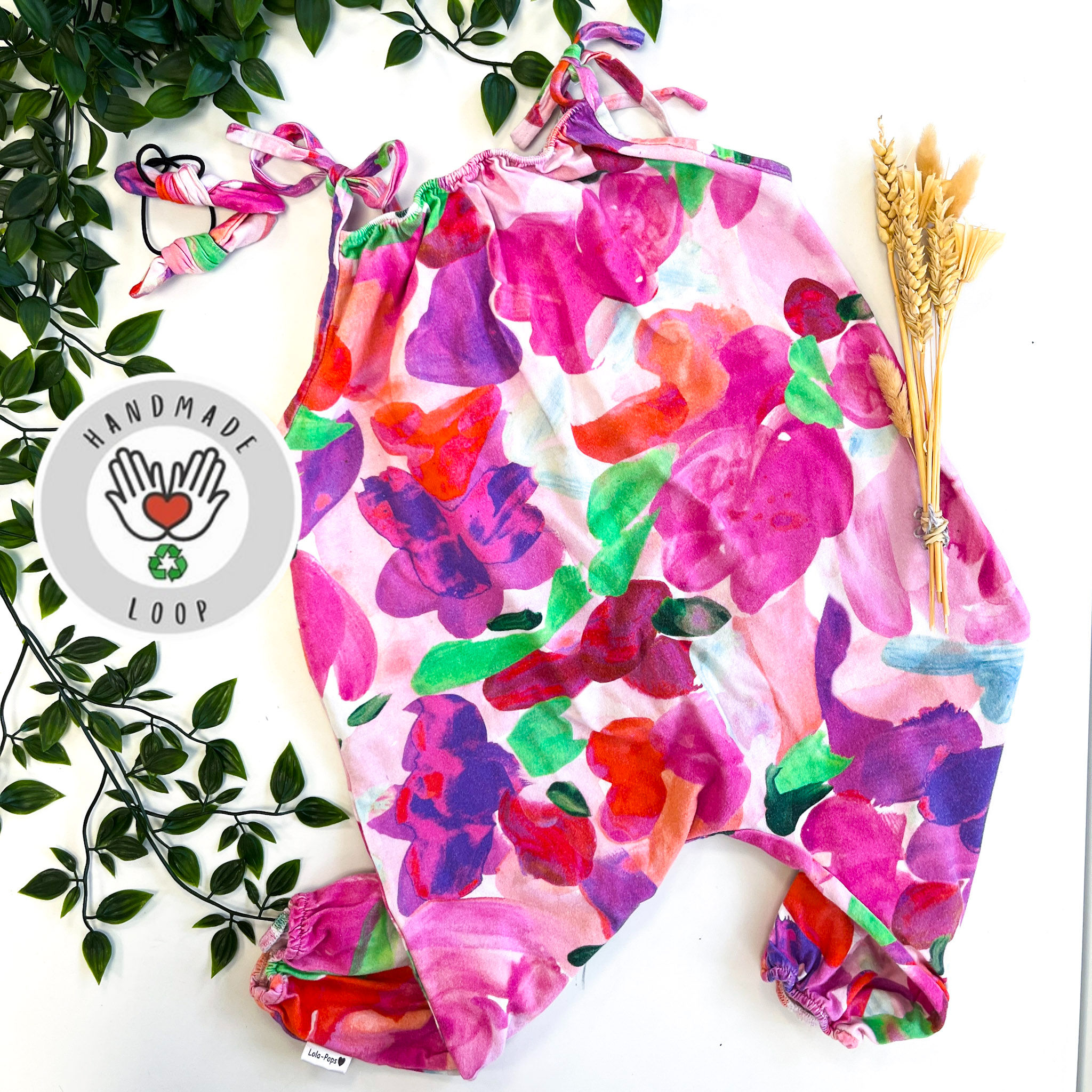 2-3y Abstract Florals Jumpsuit + Bobbles
