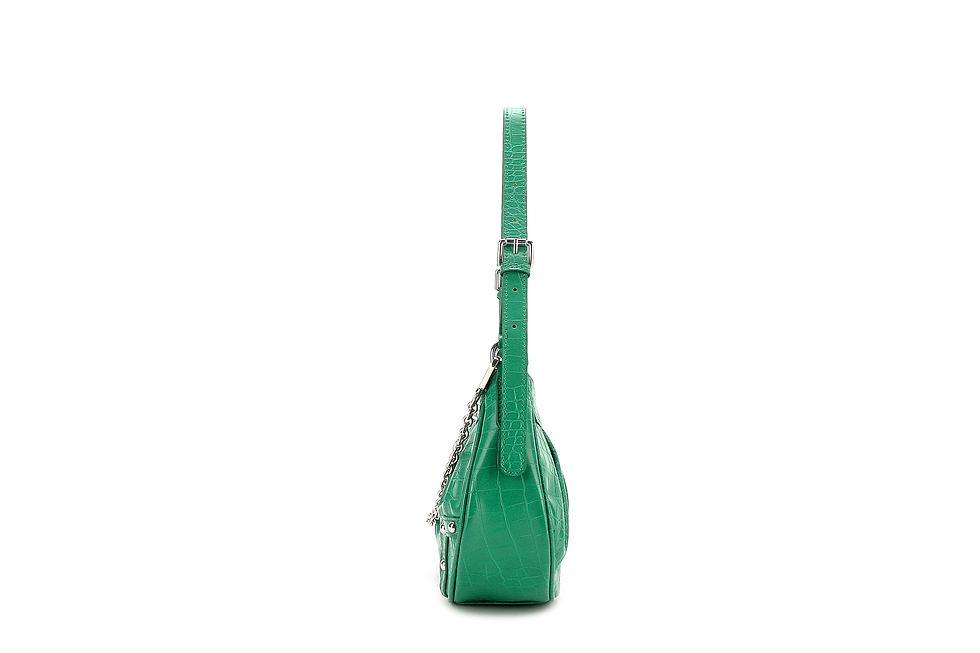 Thumbnail: Green water base vegan leather baguette bag.
