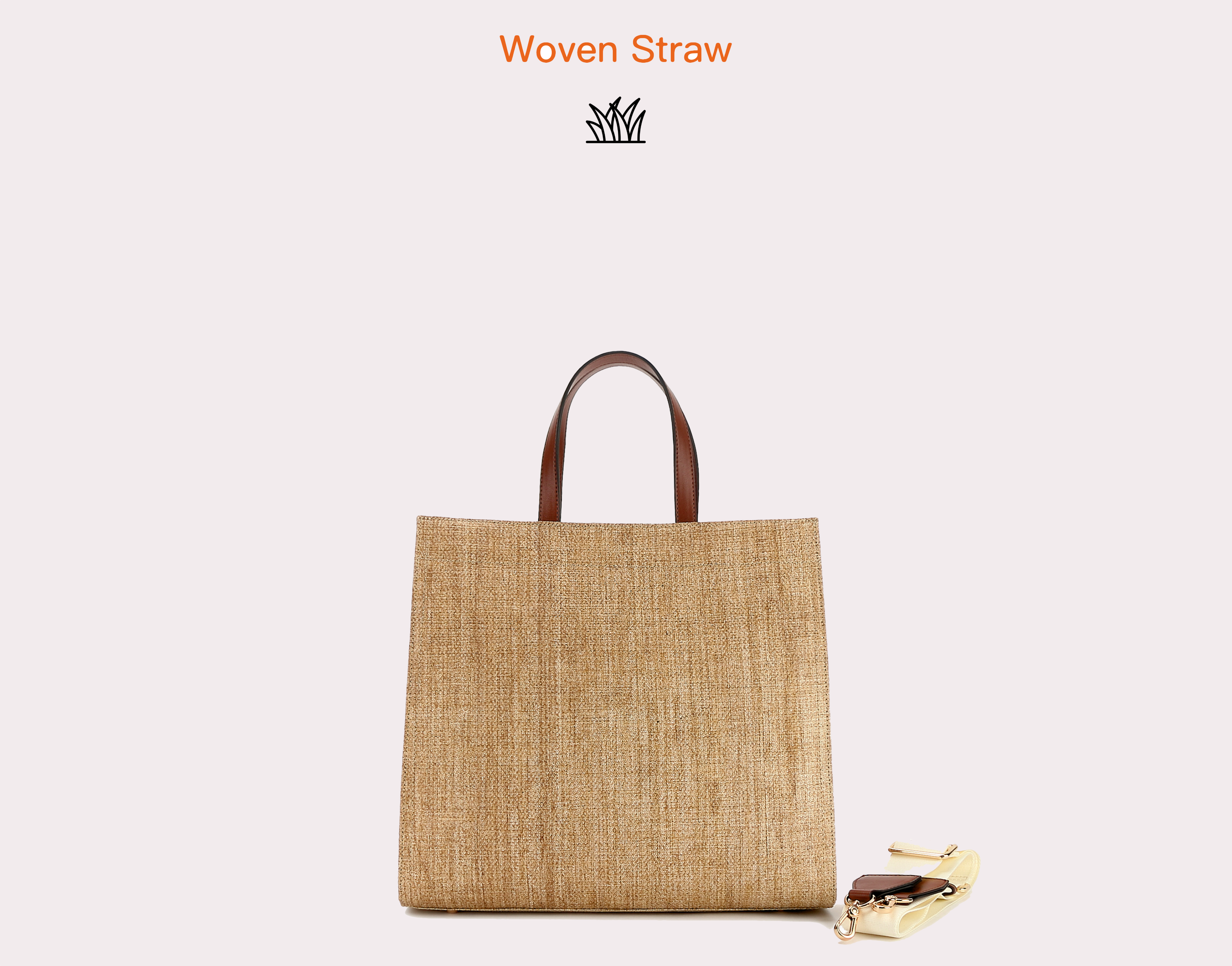 Woven straw tote bag with cotton hemp lining.