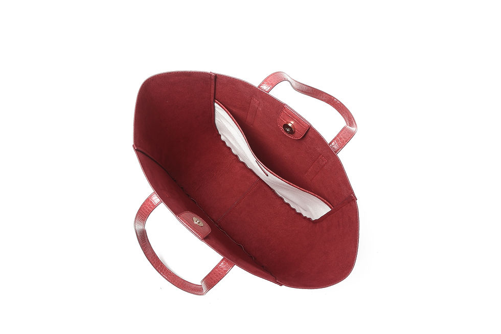 Thumbnail: Red recycled vegan leather polyurethane tote bag inner view