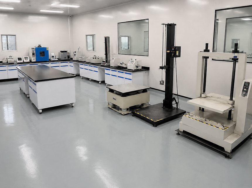 Autron physical testing lab with equipment for strength, abrasion, flexing and durability checks.