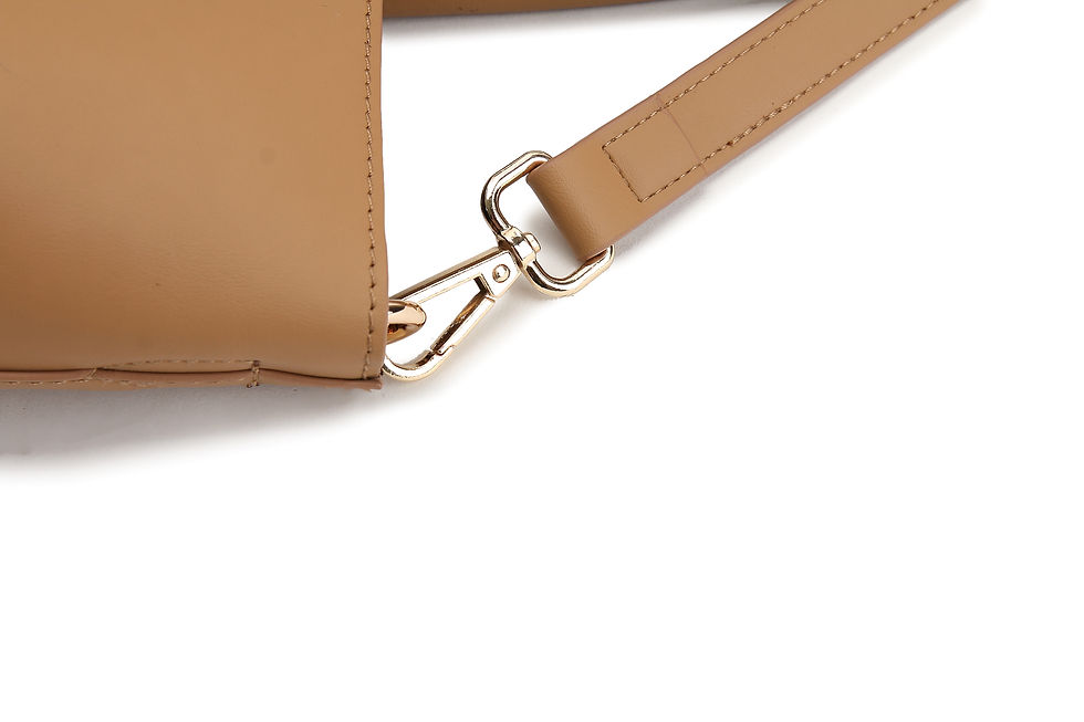 Thumbnail: Brown recycled water base vegan leather polyurethane tete bag strap view