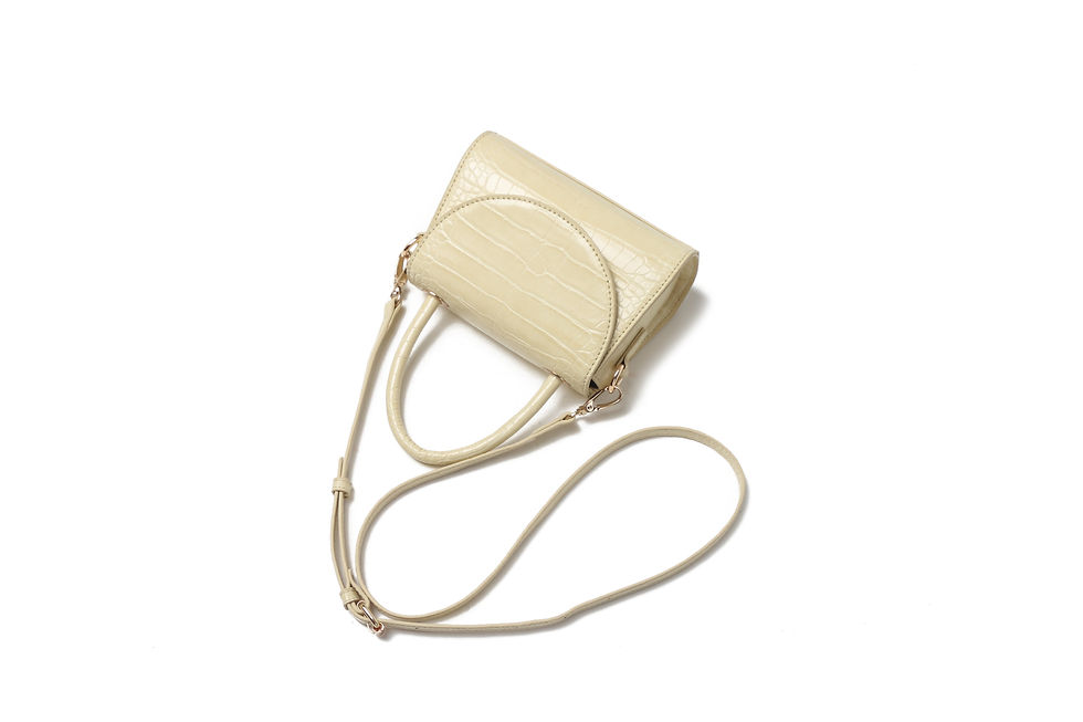 Thumbnail: Beige recycled croc vegan leather polyurethane baguette mini bag front view