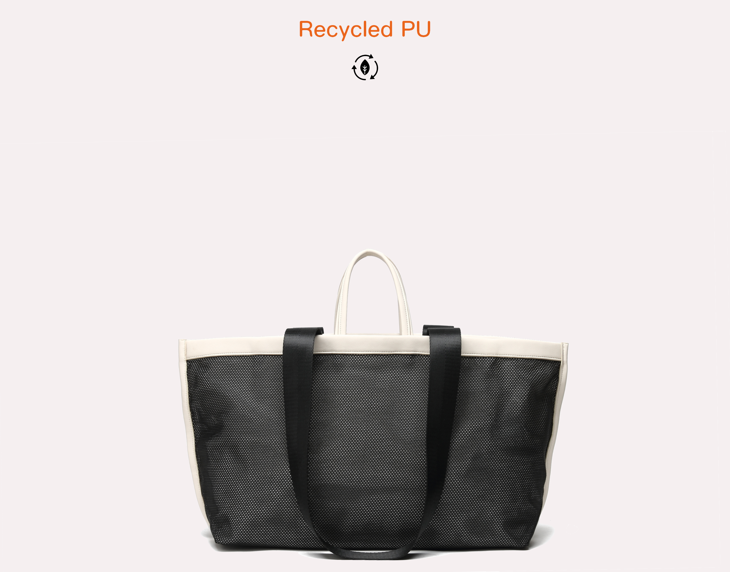 Black recycled vegan leather polyurethane cotton gym tote bag front view