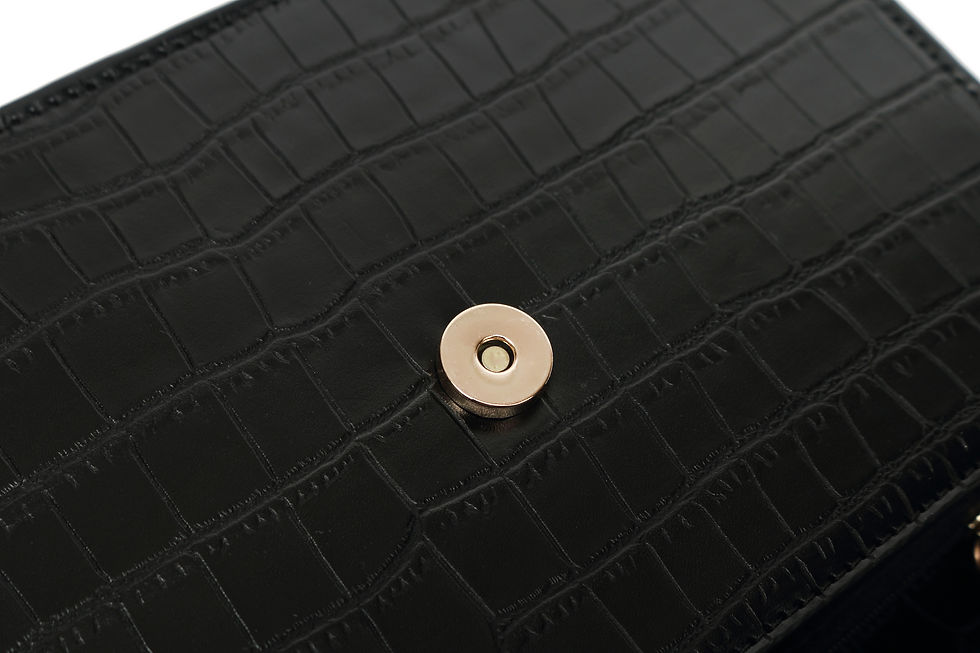 Thumbnail: Black recycled croc vegan leather polyurethane baguette crossbody bag detail view