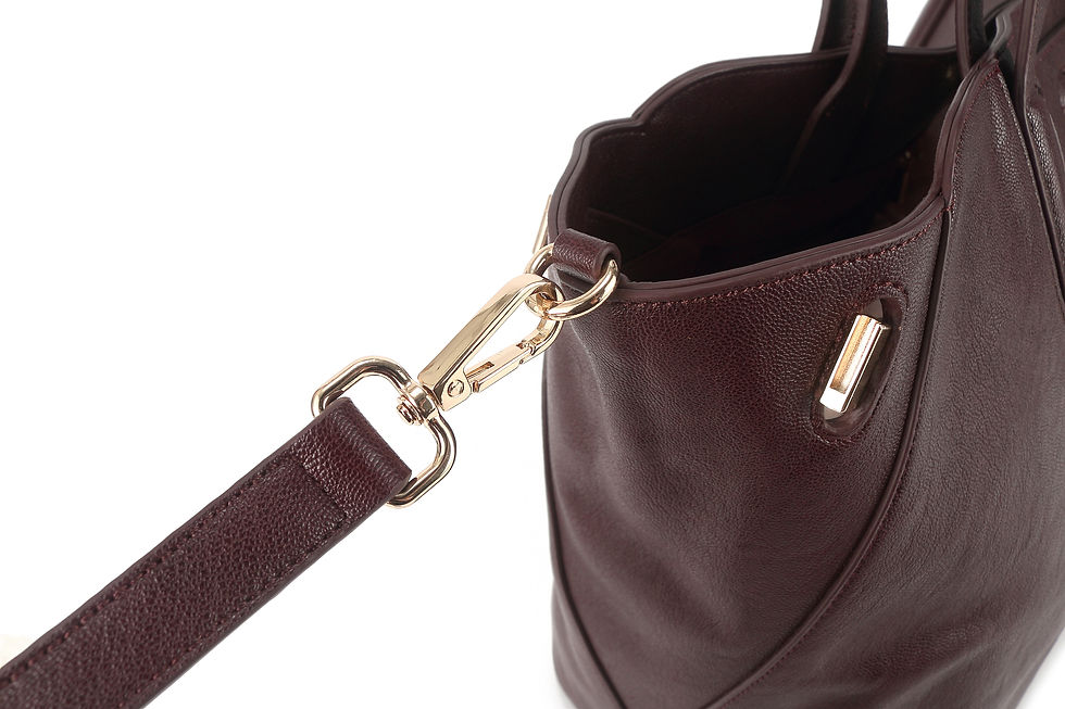 Thumbnail: Burgundy soft shopper tote with short and long handles, a gold-tone ring charm, and subtle AUTRON logo.
