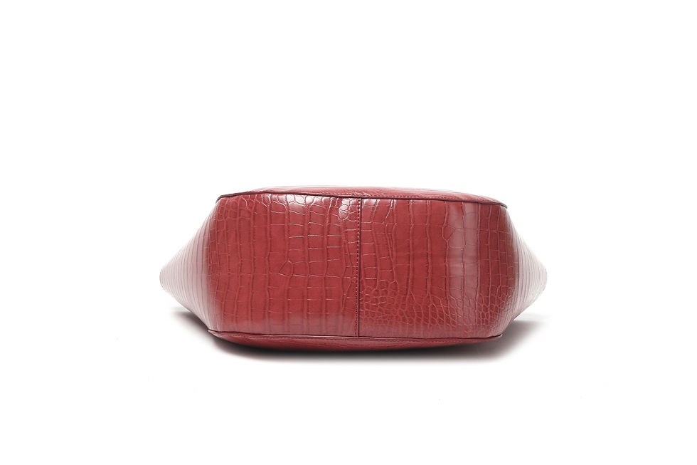 Thumbnail: Red recycled vegan leather polyurethane tote bag bottom view