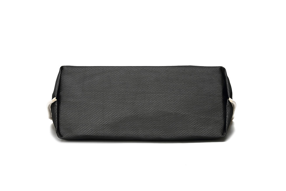 Thumbnail: Black recycled vegan leather polyurethane cotton gym tote bag bottom view