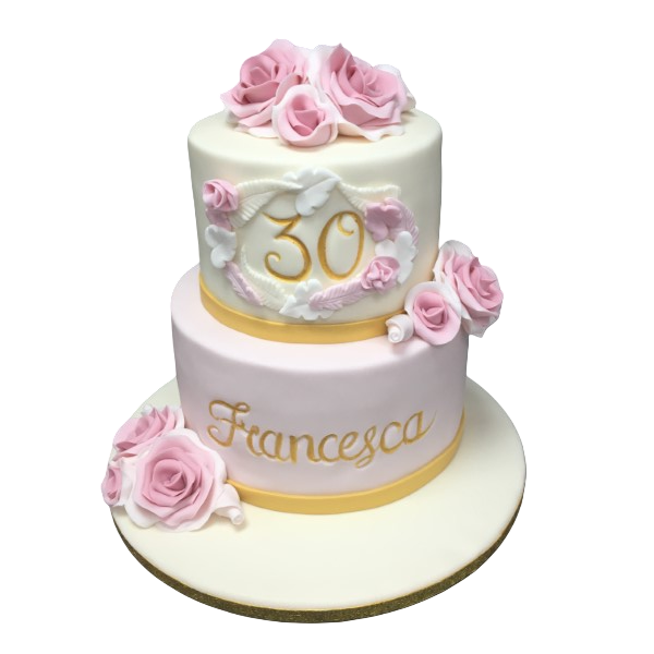 A classy cake adorned with intricate roses, perfect for special occasions.
