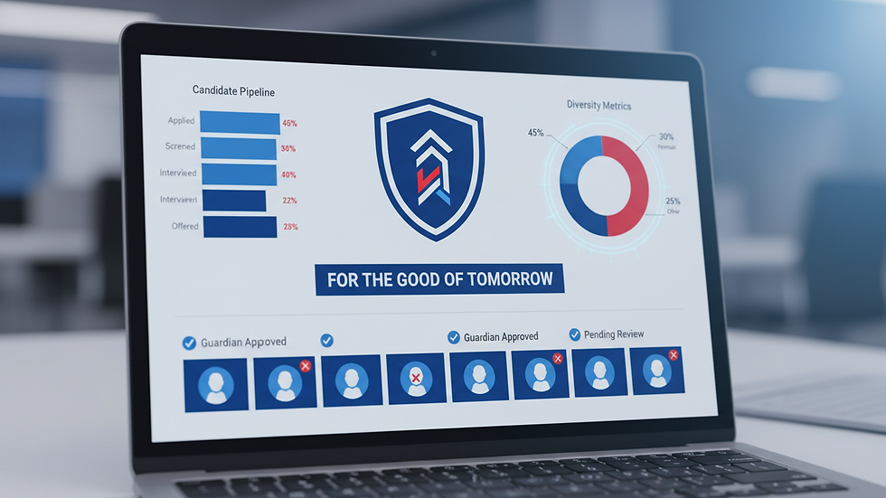 Close-up view of a laptop screen showing a recruitment dashboard with candidate analytics