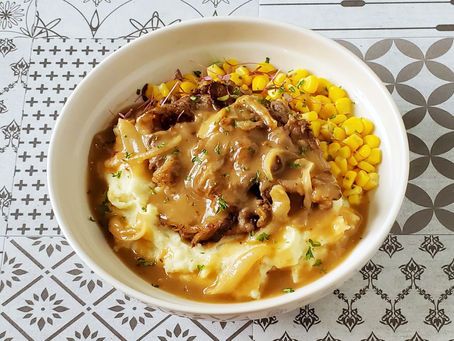 TAPA with ONION GRAVY, MASHED POTATO AND CORN