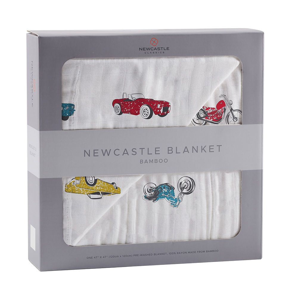 الصورة المصغرة: Vintage Muscle Cars and Motorcycles Bamboo Muslin Newcastle Blanket