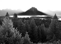 Sunset Behind Mount Moran BW