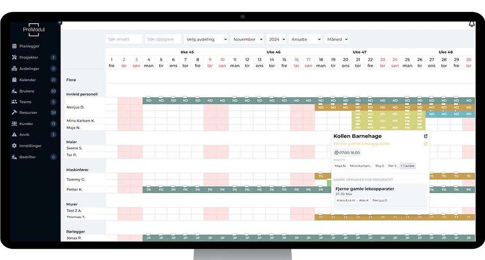 ProModul kalender funksjon.
