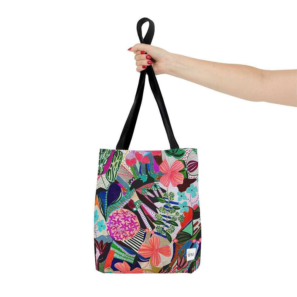 Thumbnail: Vibrant Floral Tote Bag - Abstract Art Inspired Shopping Tote 