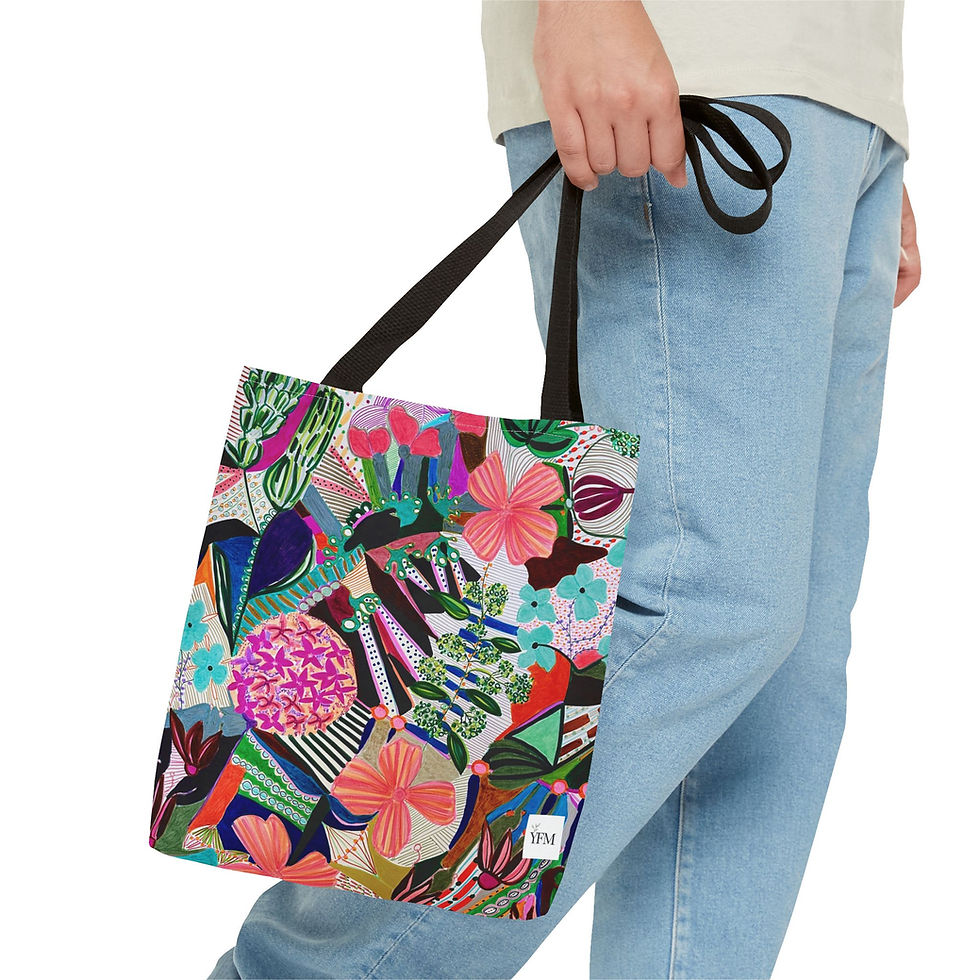 Thumbnail: Vibrant Floral Tote Bag - Abstract Art Inspired Shopping Tote 