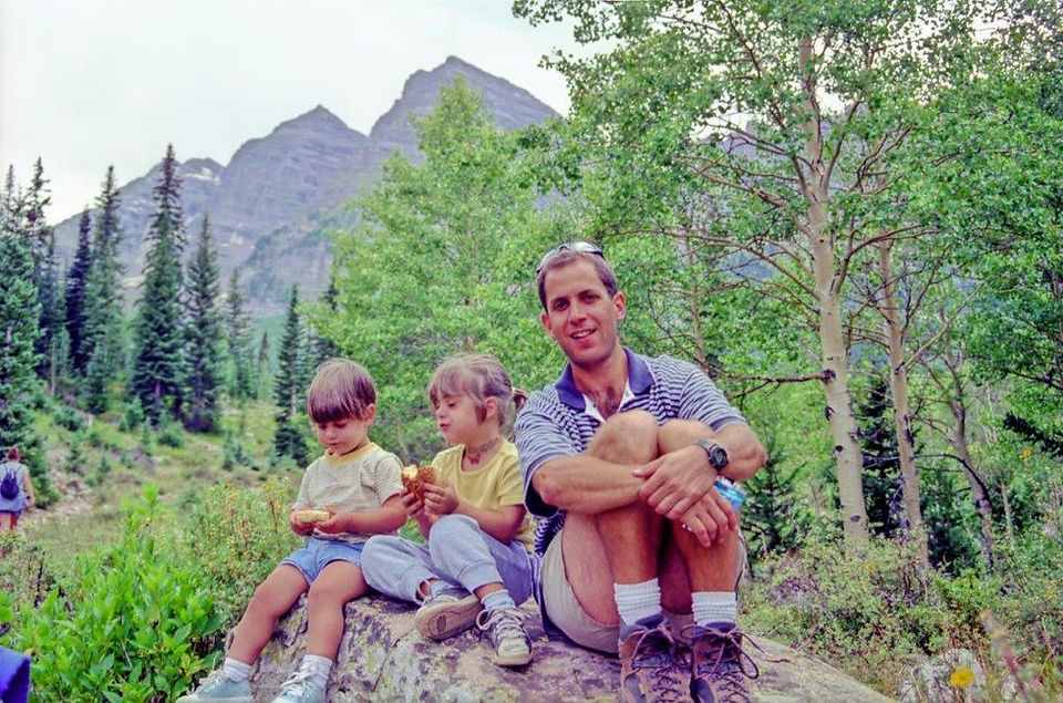 Maroon Lake hike 2000: First photo on the rock: Eitan (2), Ayelet (5), and Oren—tiny hikers