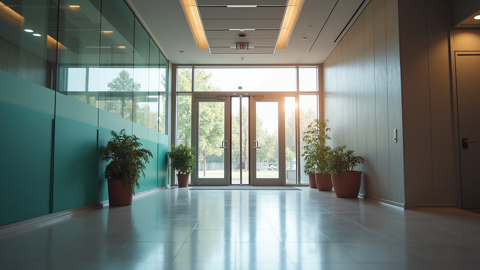 Eye-level view of a modern healthcare clinic entrance