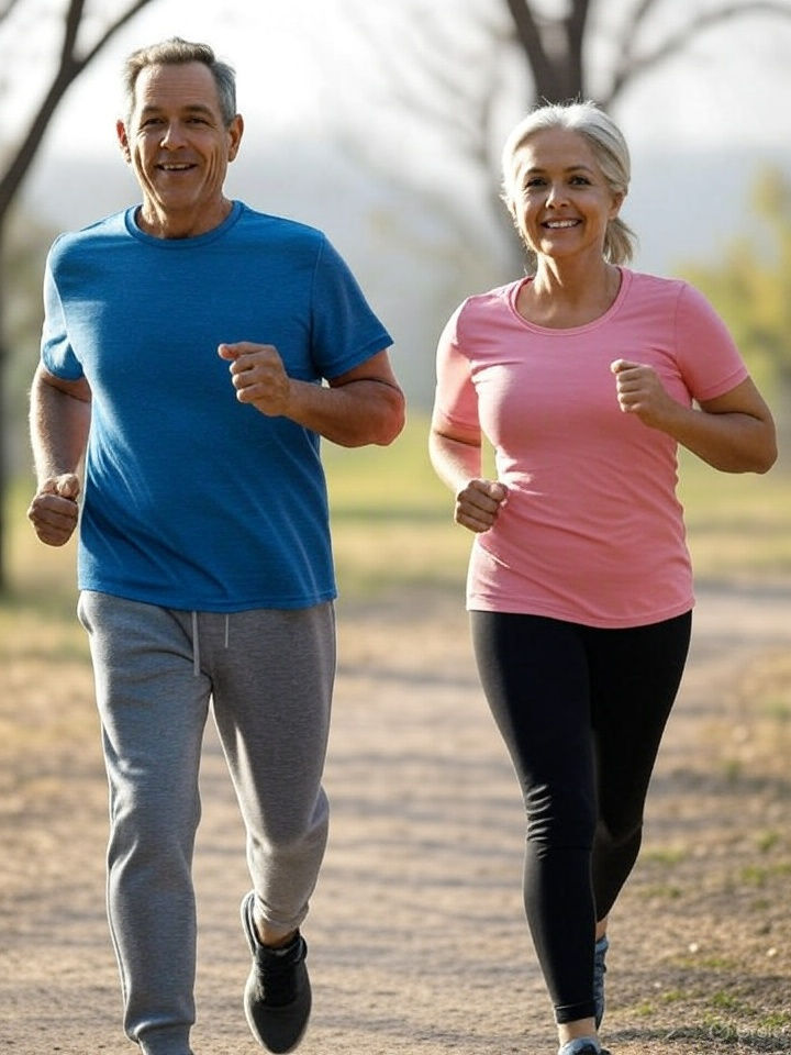 Mid age couplle running in the park