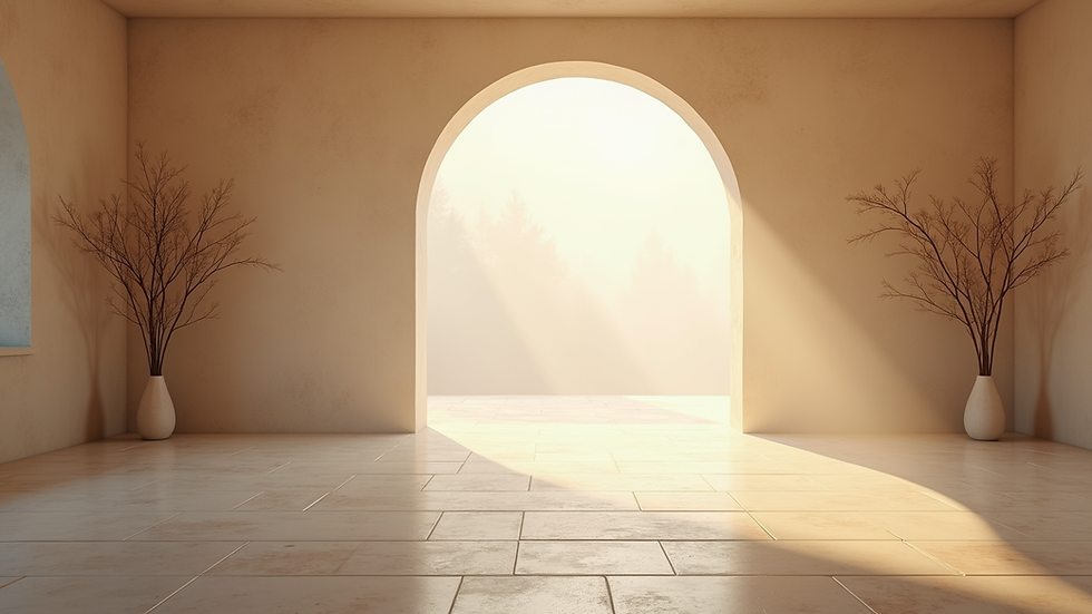 Eye-level view of a serene meditation space with natural light