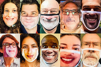 10 photos of people wearing masks that have their own face printing on it