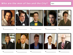 Sex and the City trivia picture round preview: Who Are the Men of Sex and the City?, with blank answer lines