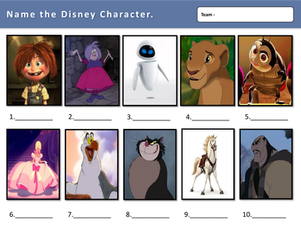 Disney trivia picture round preview: Name the Disney Character, with blank answer lines
