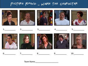 Friends trivia picture round preview: Name the Character, with blank answer lines