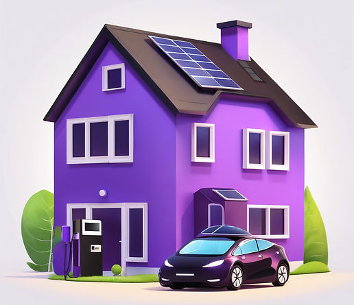 Purple  and black cartoon house with sol