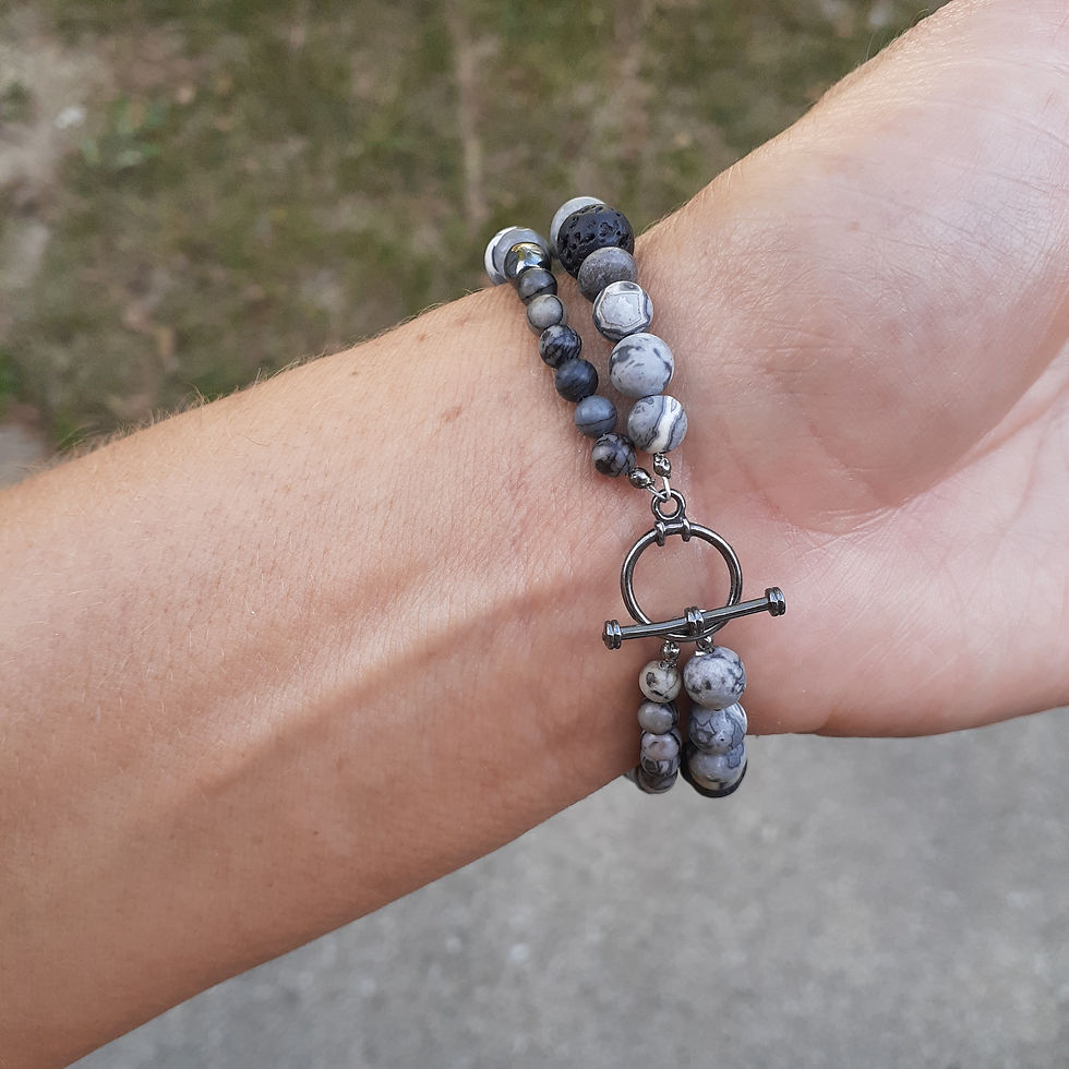 Thumbnail: Stone and Skulls Double Bracelet