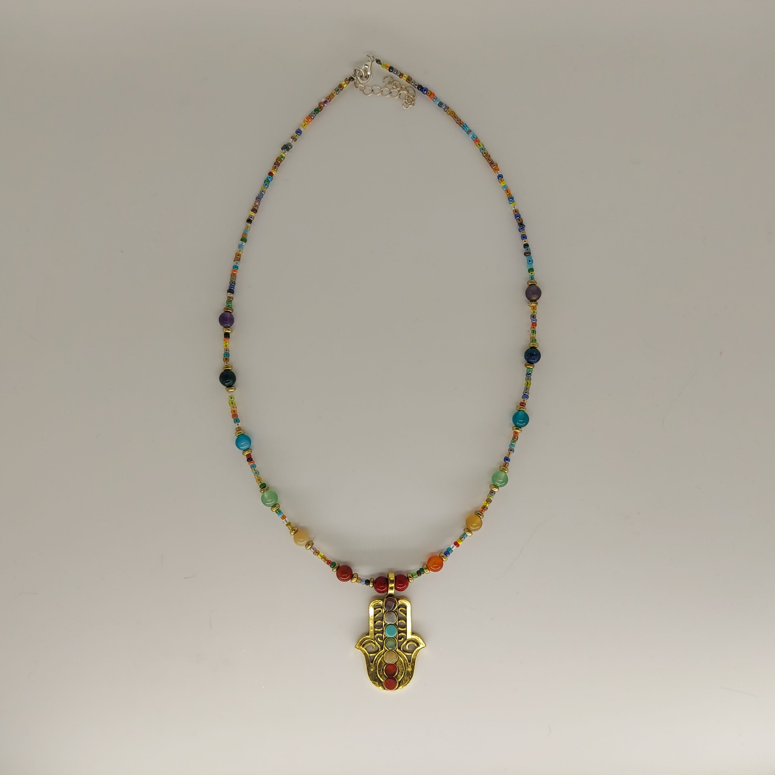 Chakra hamsa necklace