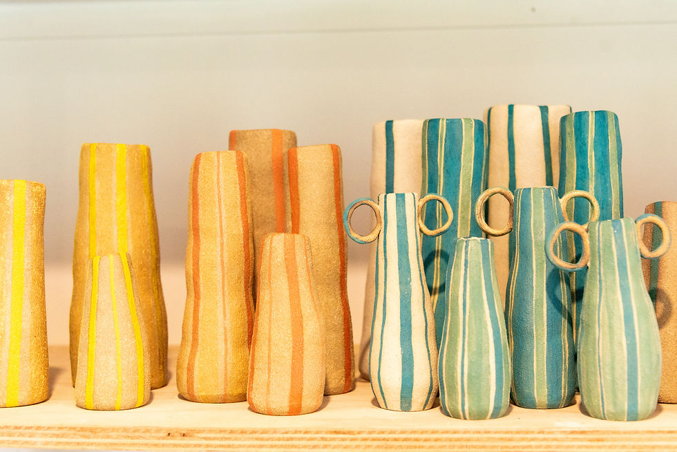 Thumbnail: Large Buff Vase- lemon and golden stripe