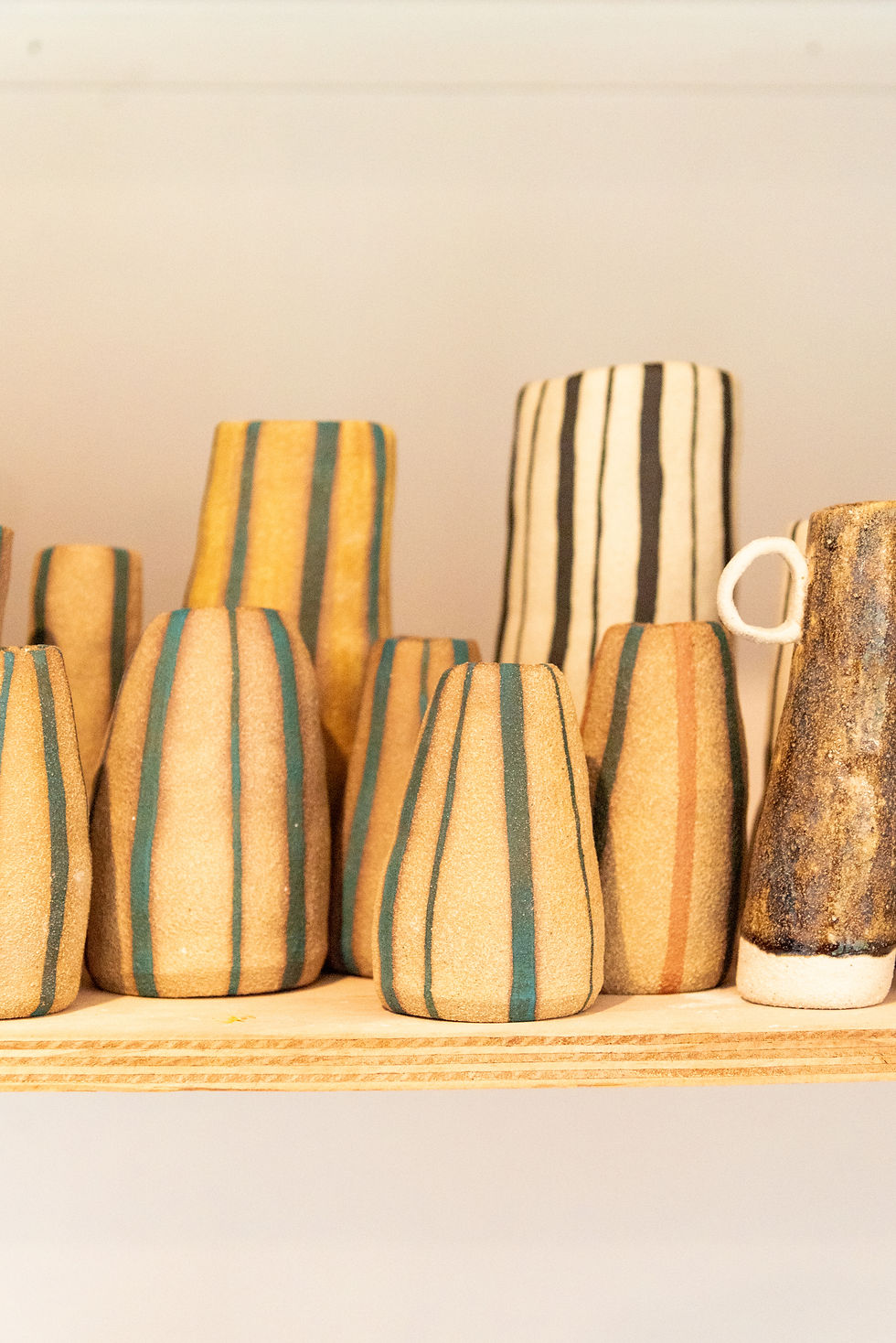 Thumbnail: Large Buff Vase- jade and golden stripe