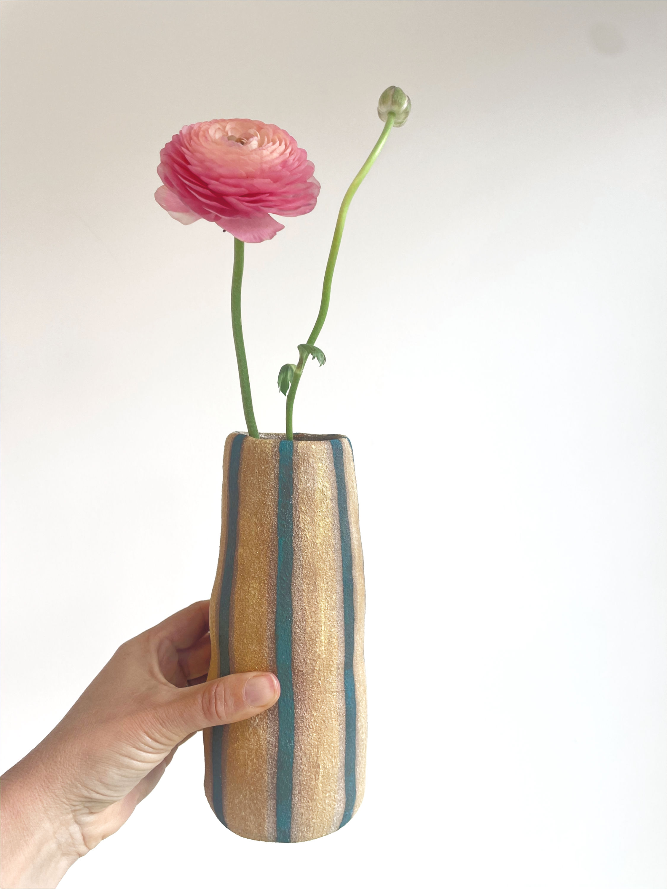 Large Buff Vase- jade and golden stripe